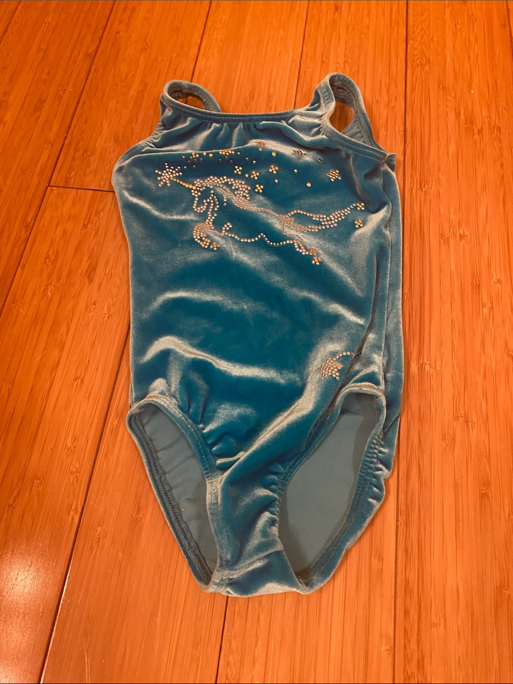 Girls Teal Velvet Unicorn Bodysuit Leotard - Sparkle Detail